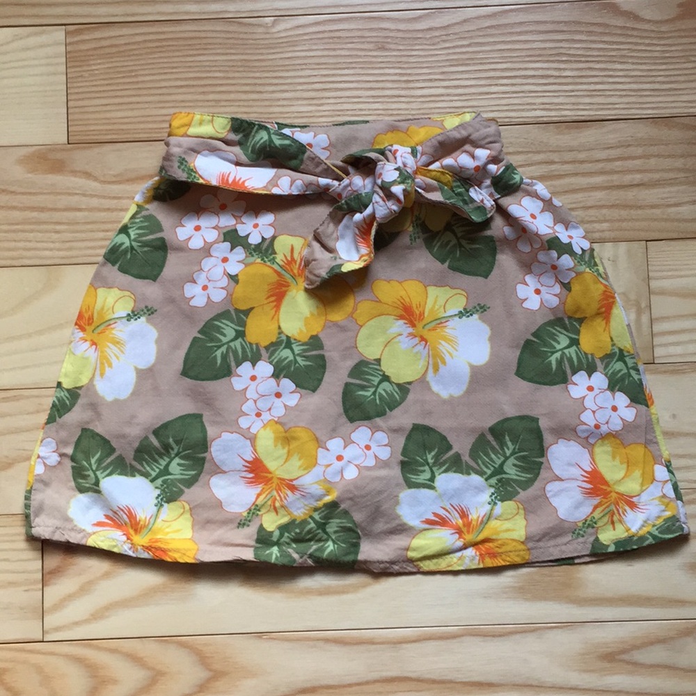 Yellow and Tan Floral Skirt with Ties